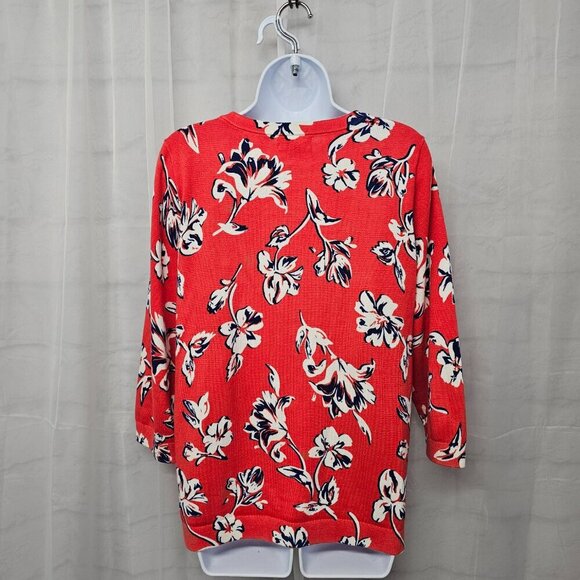 Lands' End Red Blue Tropical Floral Sweater Beach Cotton Summer M - Picture 6 of 11